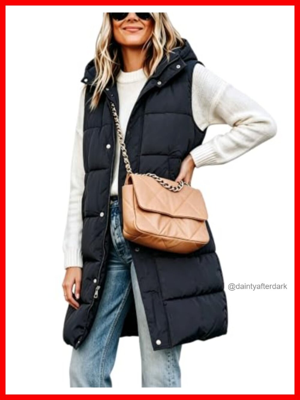 Long Puffer Vest Removable Hood Full Zip Sleeveless Padded Gilet